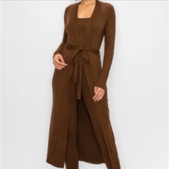 Elle Brown Belted Cardigan & Jumpsuit Set - Picture 2 of 4